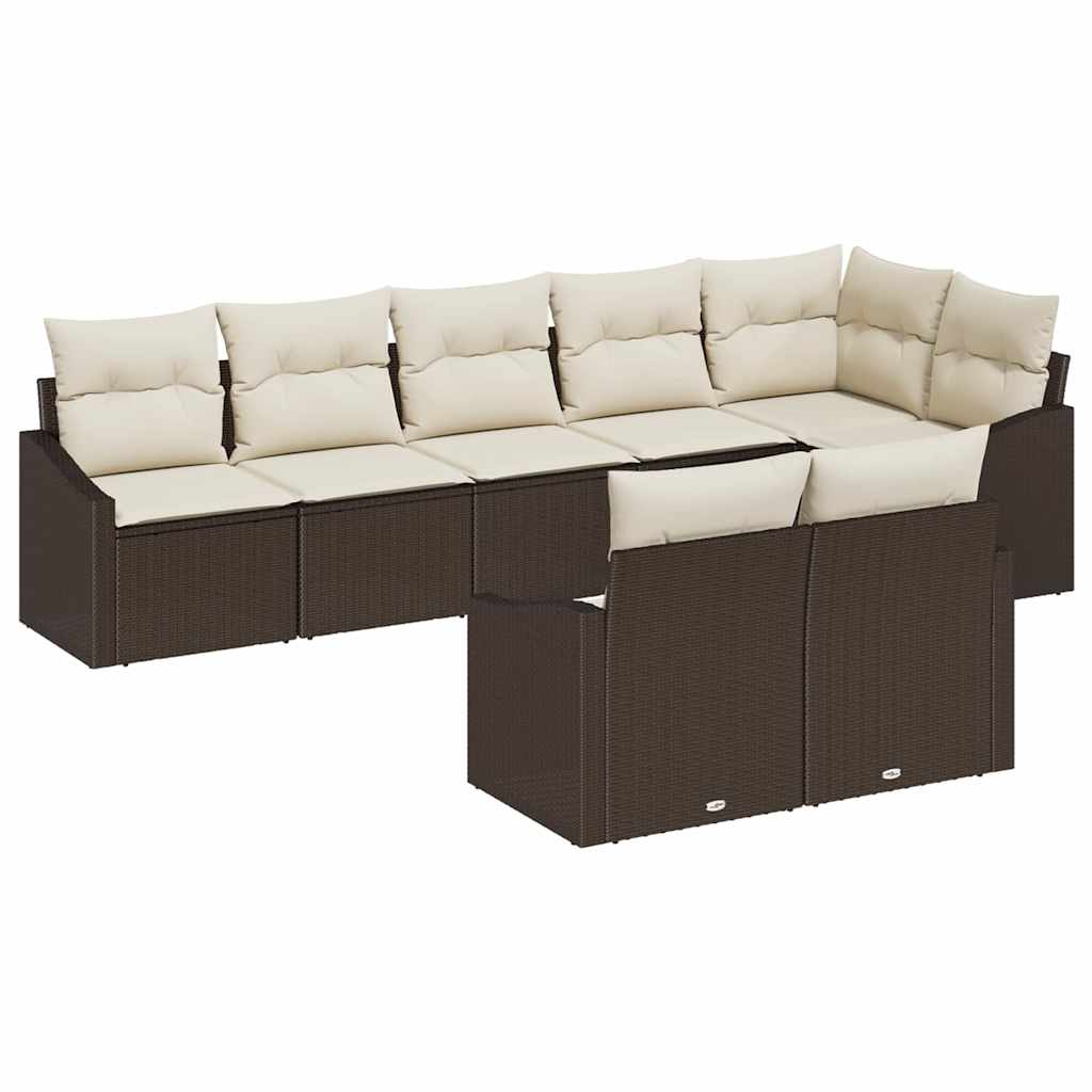 Havesofa Sæt 8 stk. Brun og hvid polyrattan
