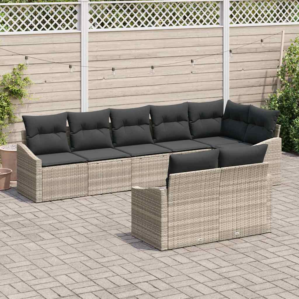 Havesofa Sæt 8 stk. Lysegrå polyrattan