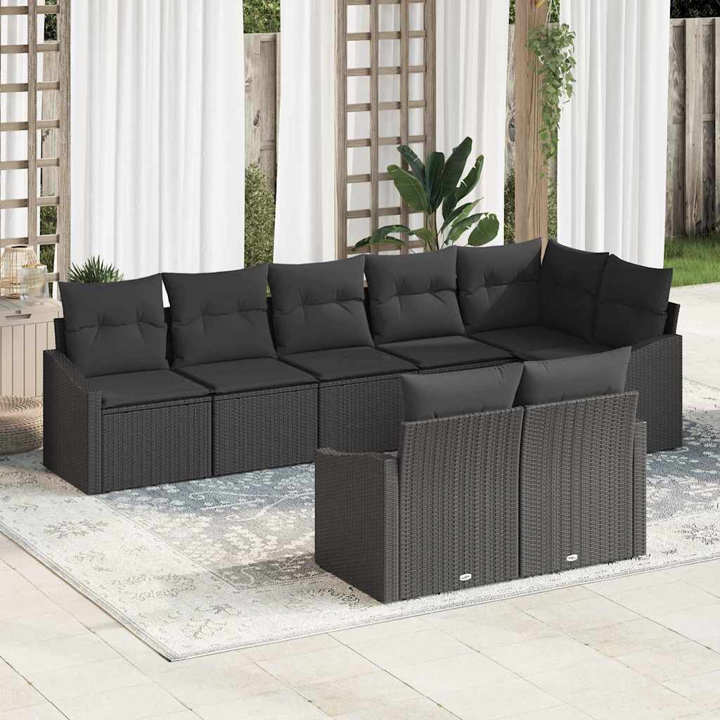 Havesofa Sæt 8 stk. Sort polyrattan