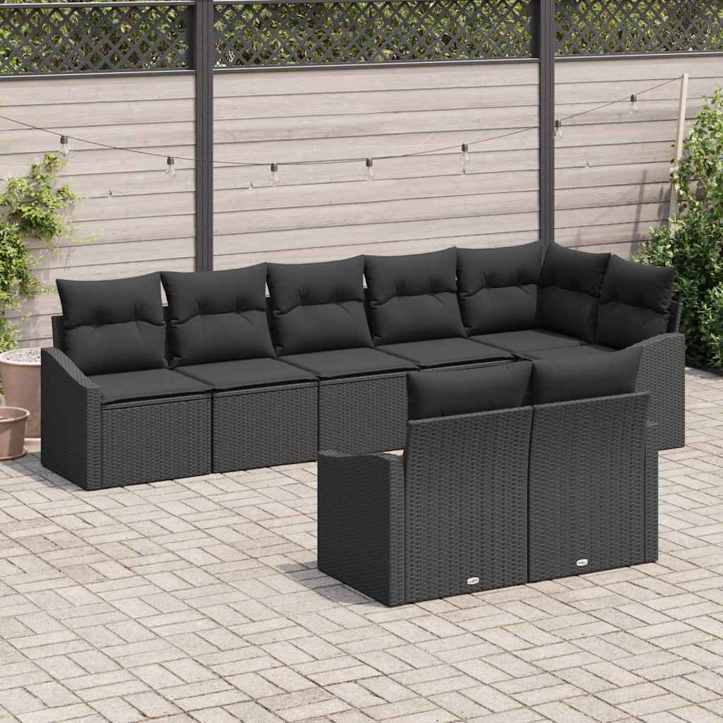 Havesofa Sæt 8 stk. Sort polyrattan