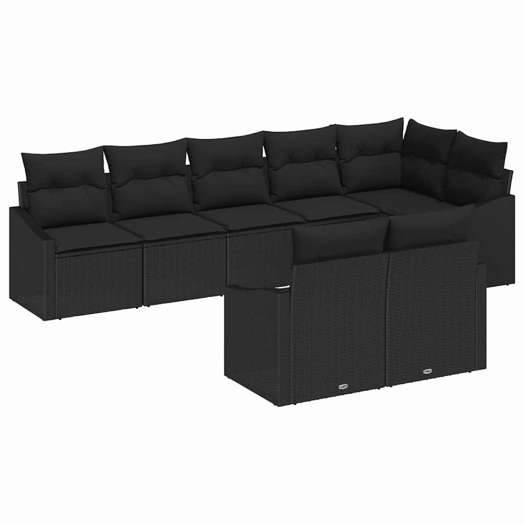 Havesofa Sæt 8 stk. Sort polyrattan