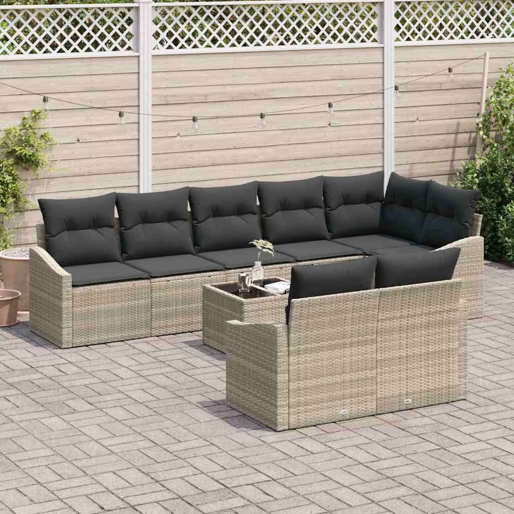 Havesofa Sæt 9 stk. Lysegrå polyrattan