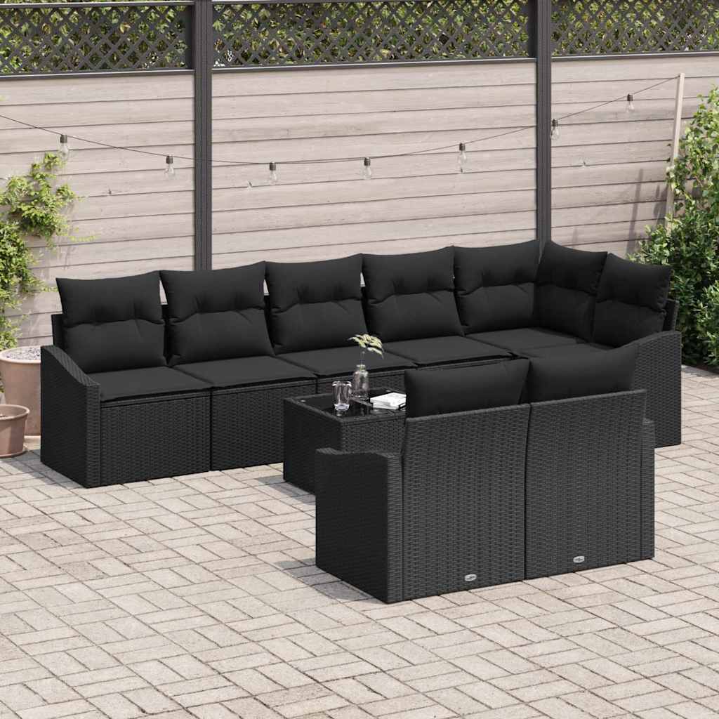 Havesofa Sæt 9 stk. Sort polyrattan
