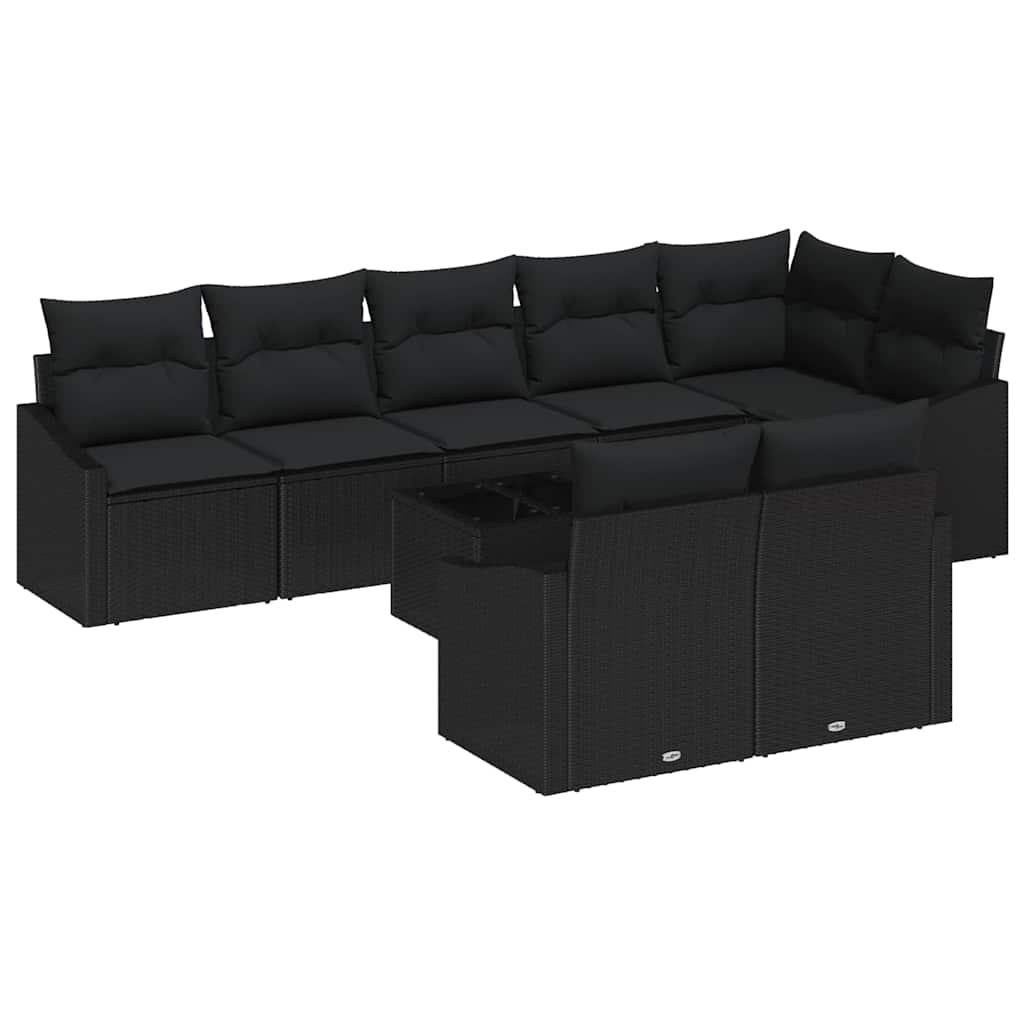 Havesofa Sæt 9 stk. Sort polyrattan