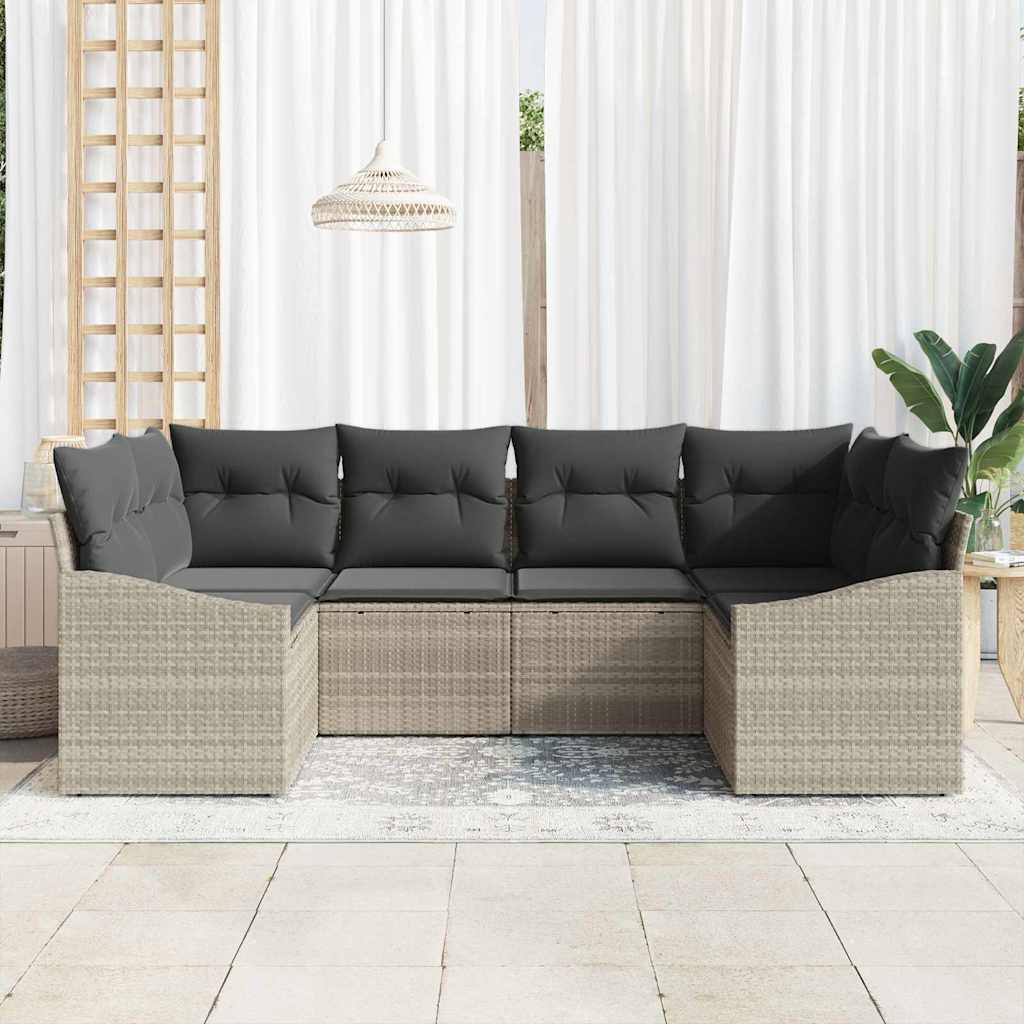 Havesofa Sæt 6 stk. Lysegrå polyrattan