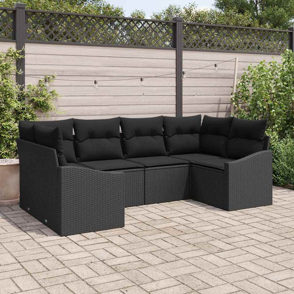 Havesofa Sæt 6 stk. Sort polyrattan