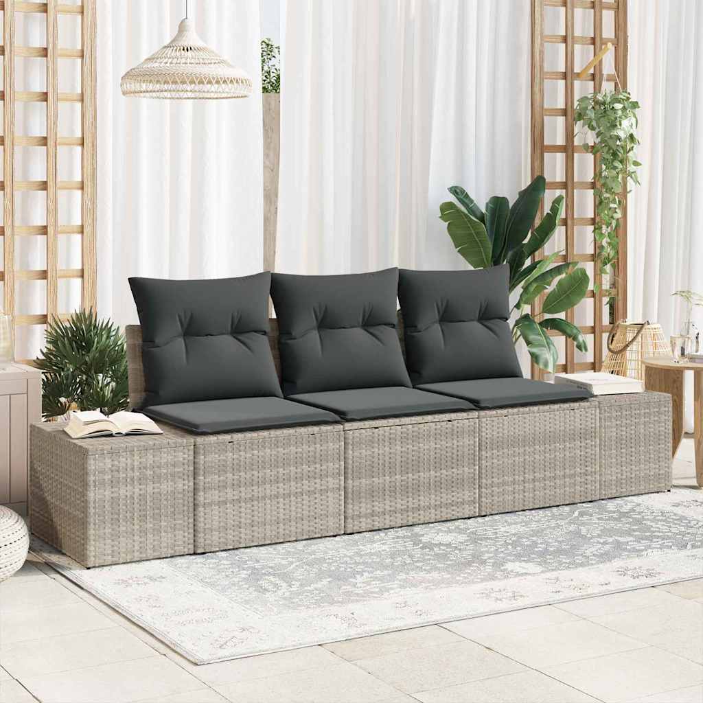 Havesofa Sæt 3 stk. Lysegrå polyrattan