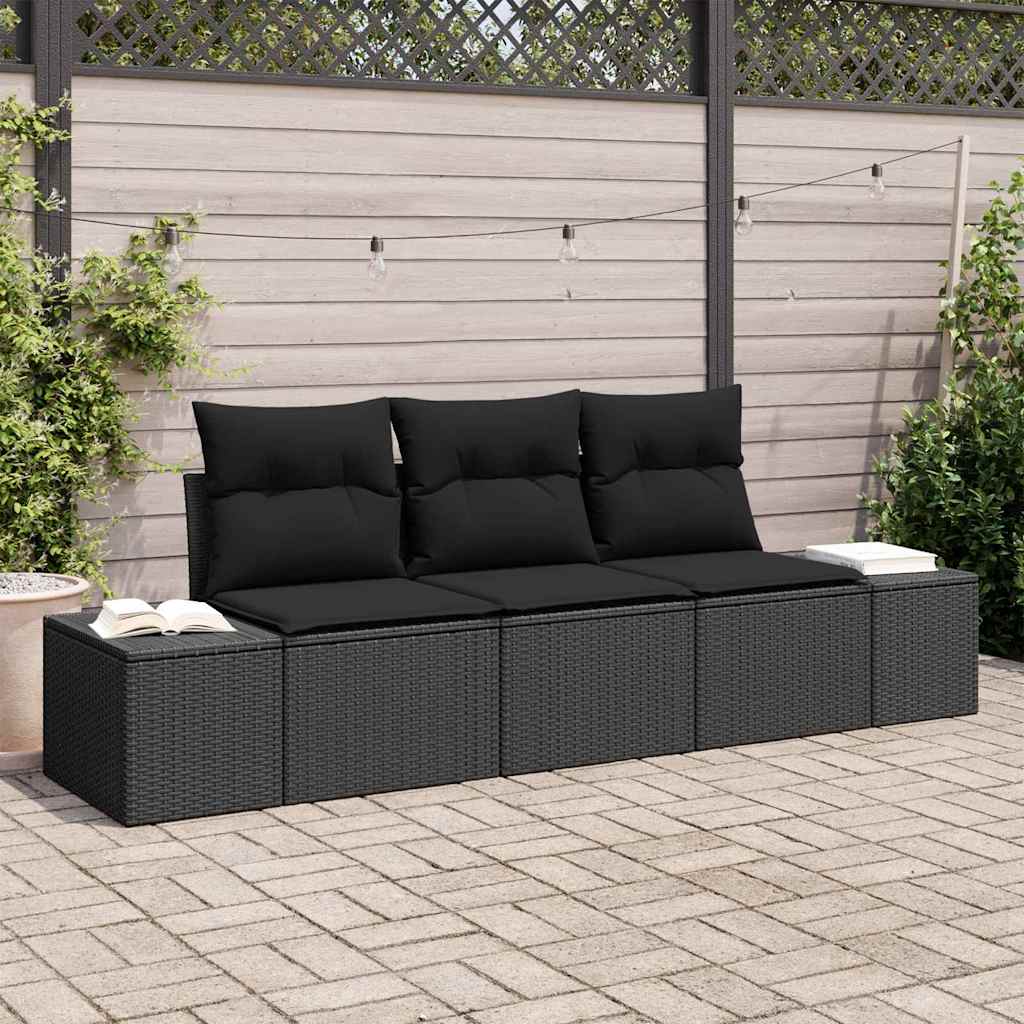 Havesofa Sæt 3 stk. Sort polyrattan