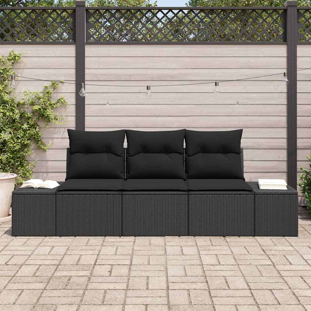 Havesofa Sæt 3 stk. Sort polyrattan