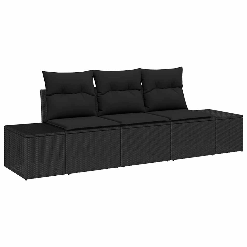 Havesofa Sæt 3 stk. Sort polyrattan