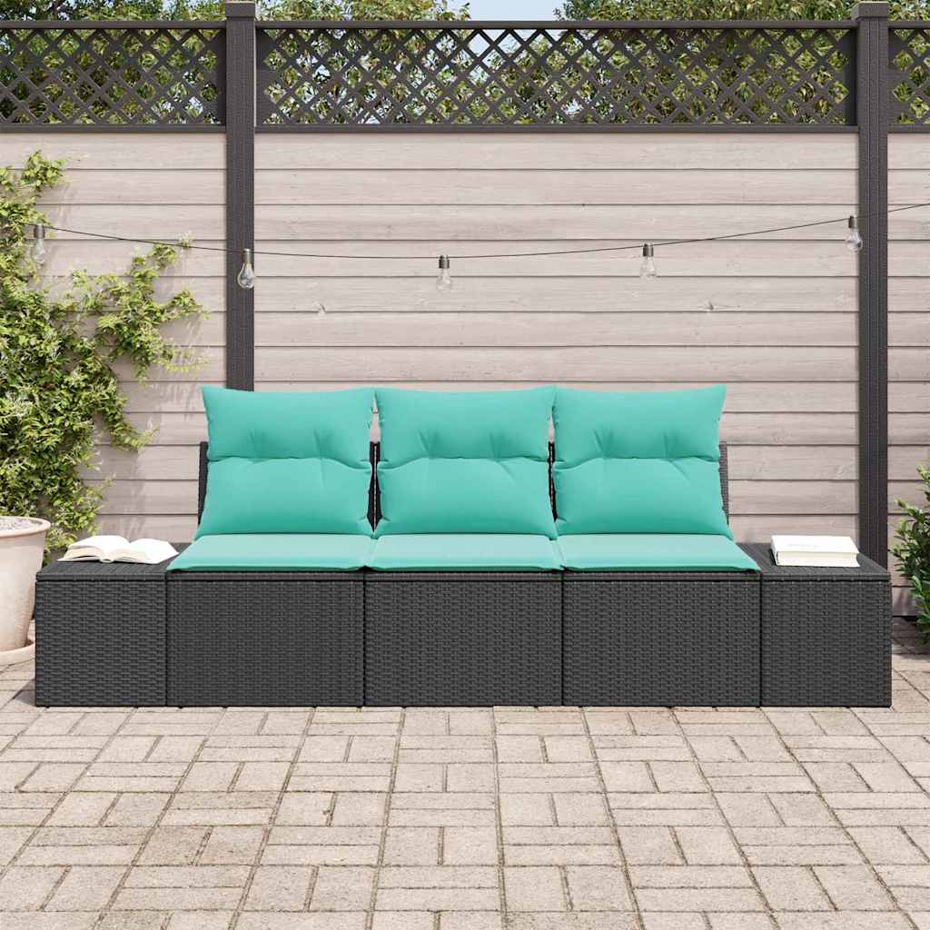 Havesofa Sæt 3 stk. Sort og turkis polyrattan
