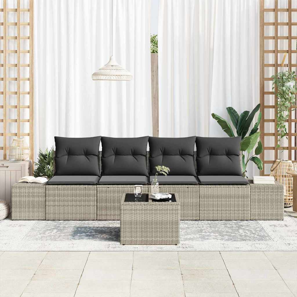 Havesofa Sæt 5 stk. Lysegrå og mørkegrå polyrattan