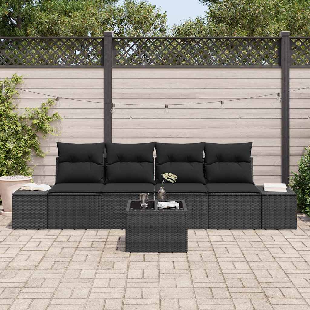 Havesofa Sæt 5 stk. Sort polyrattan