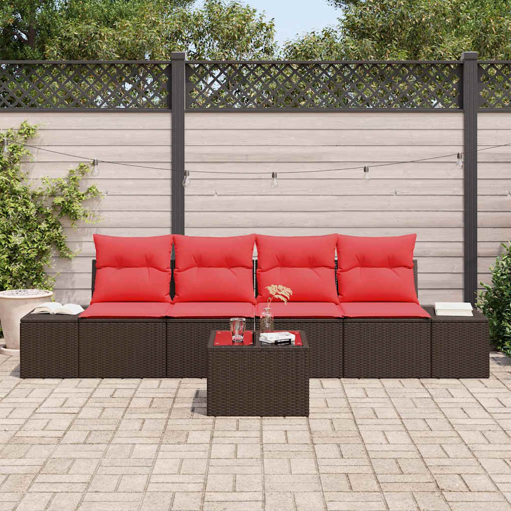 Havesofa Sæt 5 stk. Beige og Rød polyrattan