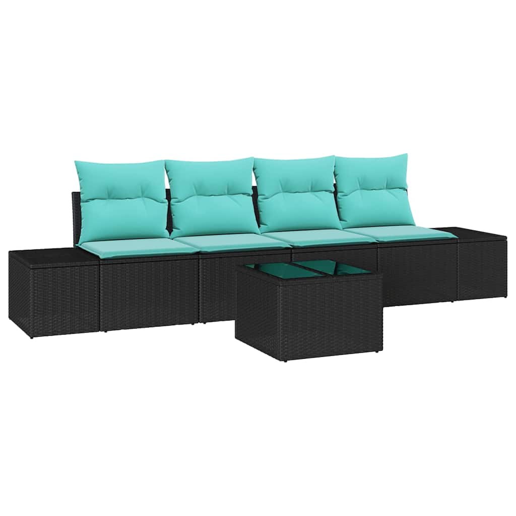 Havesofa Sæt 5 stk. Sort og turkis polyrattan
