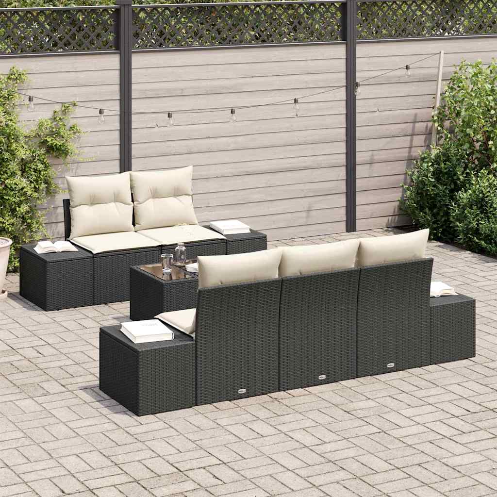 Havesofa Sæt 6 stk. Sort og Cream polyrattan