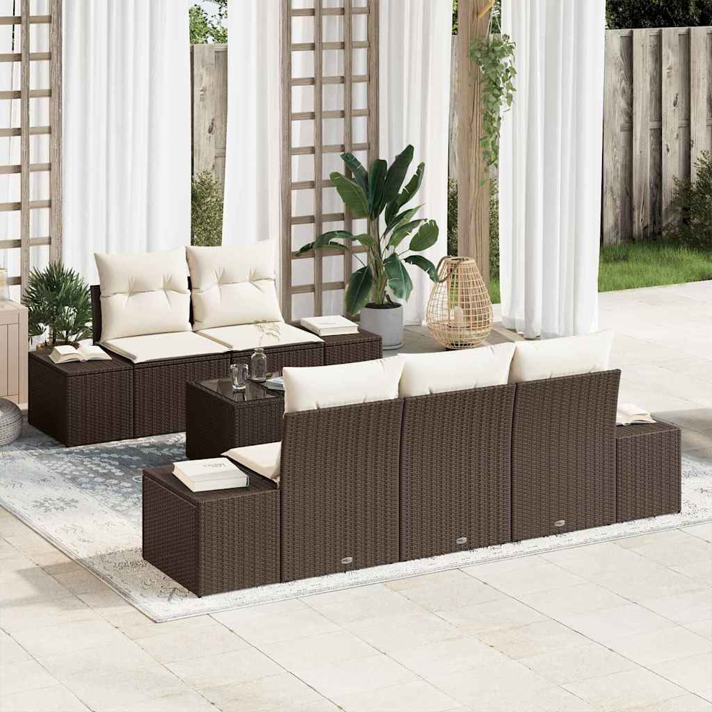 Havesofa Sæt 6 stk. Brun og Creme polyrattan