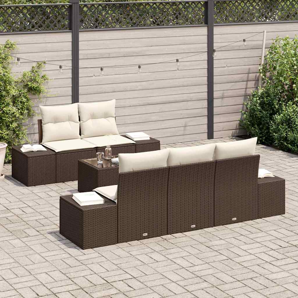 Havesofa Sæt 6 stk. Brun og Creme polyrattan