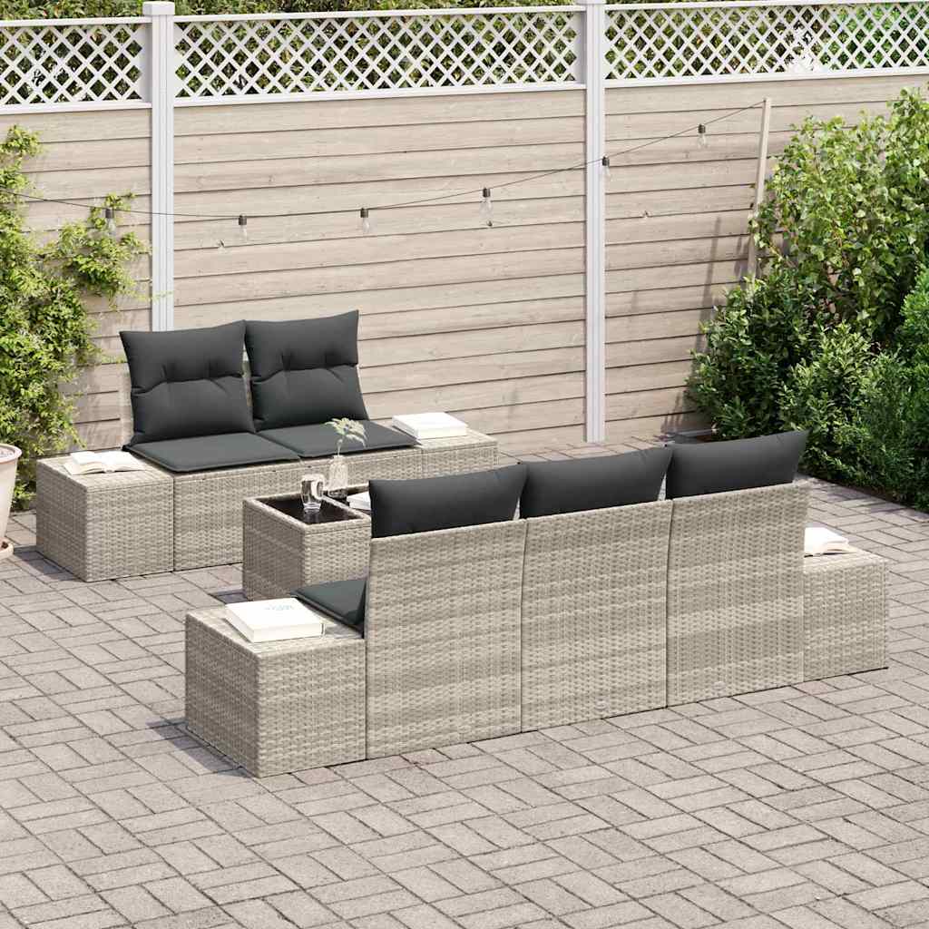 Havesofa Sæt 6 stk. Lysegrå og mørkegrå polyrattan