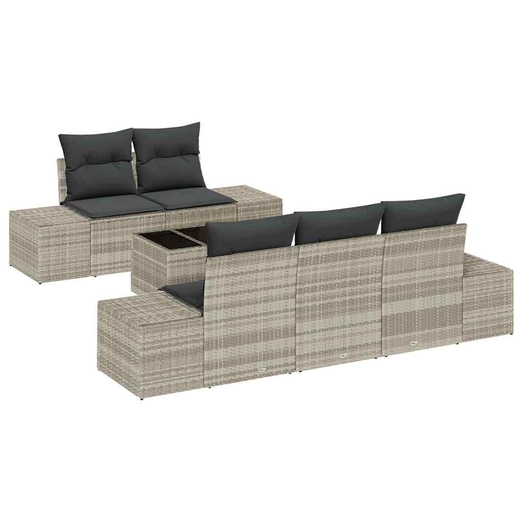 Havesofa Sæt 6 stk. Lysegrå og mørkegrå polyrattan