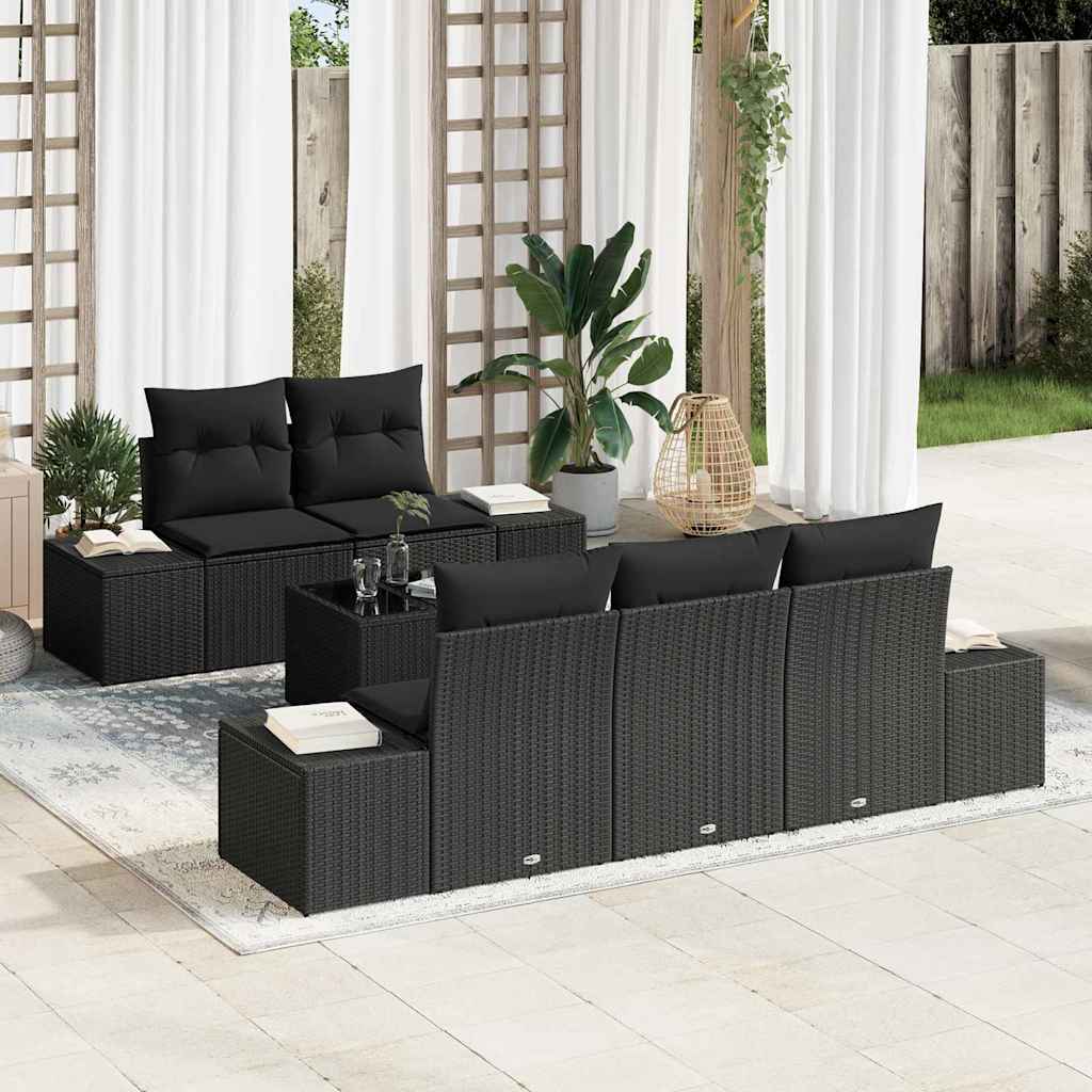 Havesofa Sæt 6 stk. Sort polyrattan