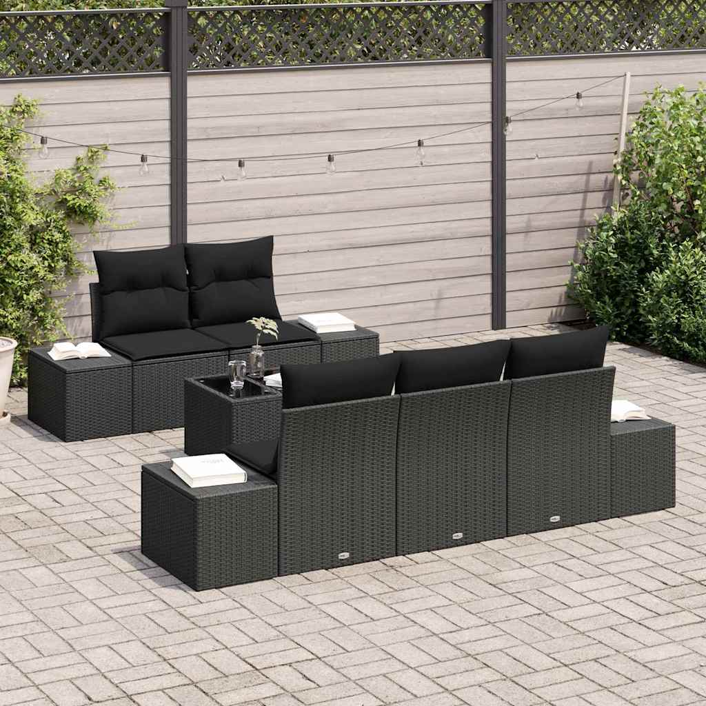 Havesofa Sæt 6 stk. Sort polyrattan