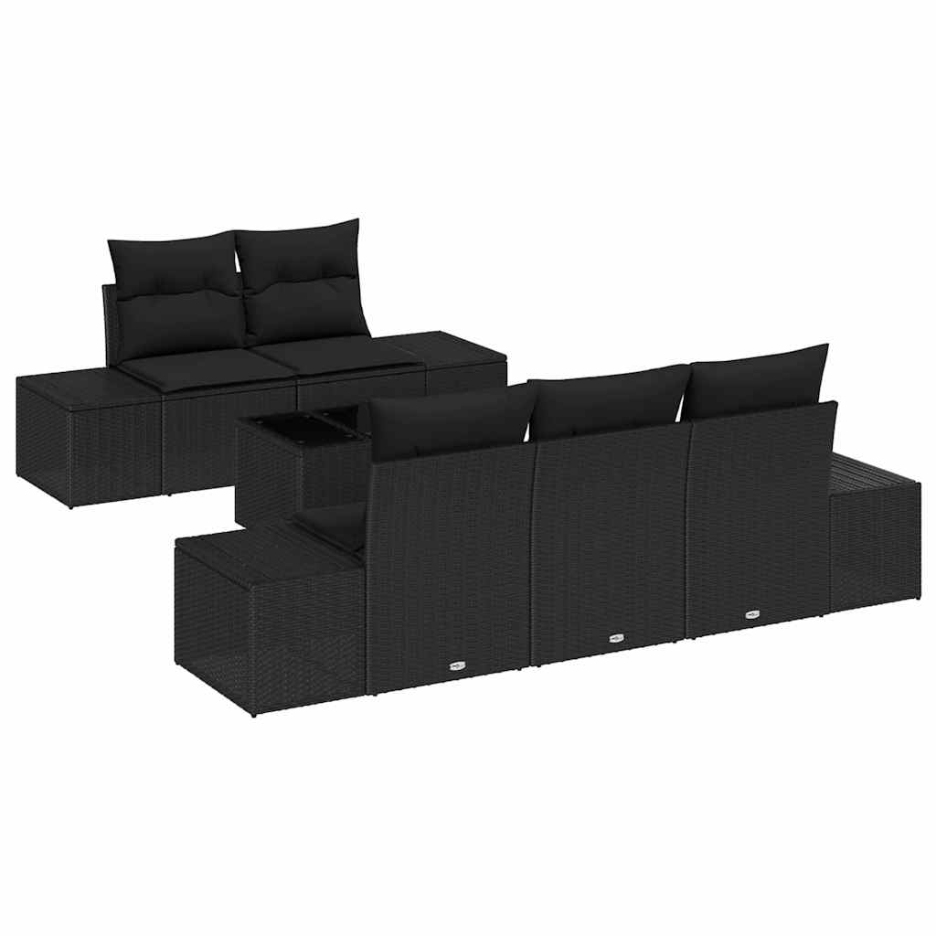 Havesofa Sæt 6 stk. Sort polyrattan