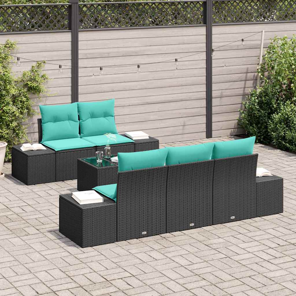 Havesofa Sæt 6 stk. Sort og turkis polyrattan