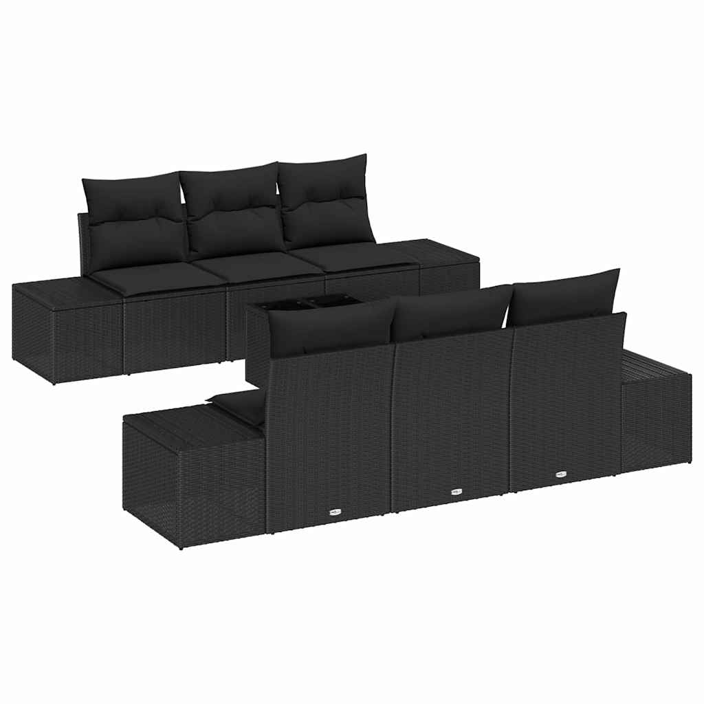 Havesofa Sæt 8 stk. Sort polyrattan