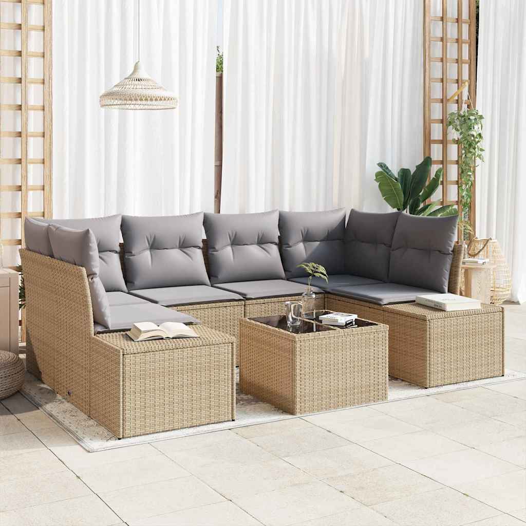 Havesofa Sæt 8 stk. Beige og grå polyrattan