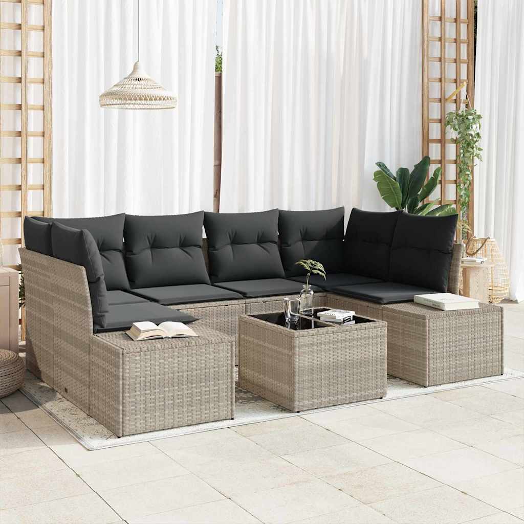 Havesofa Sæt 8 stk. Lysegrå og mørkegrå polyrattan