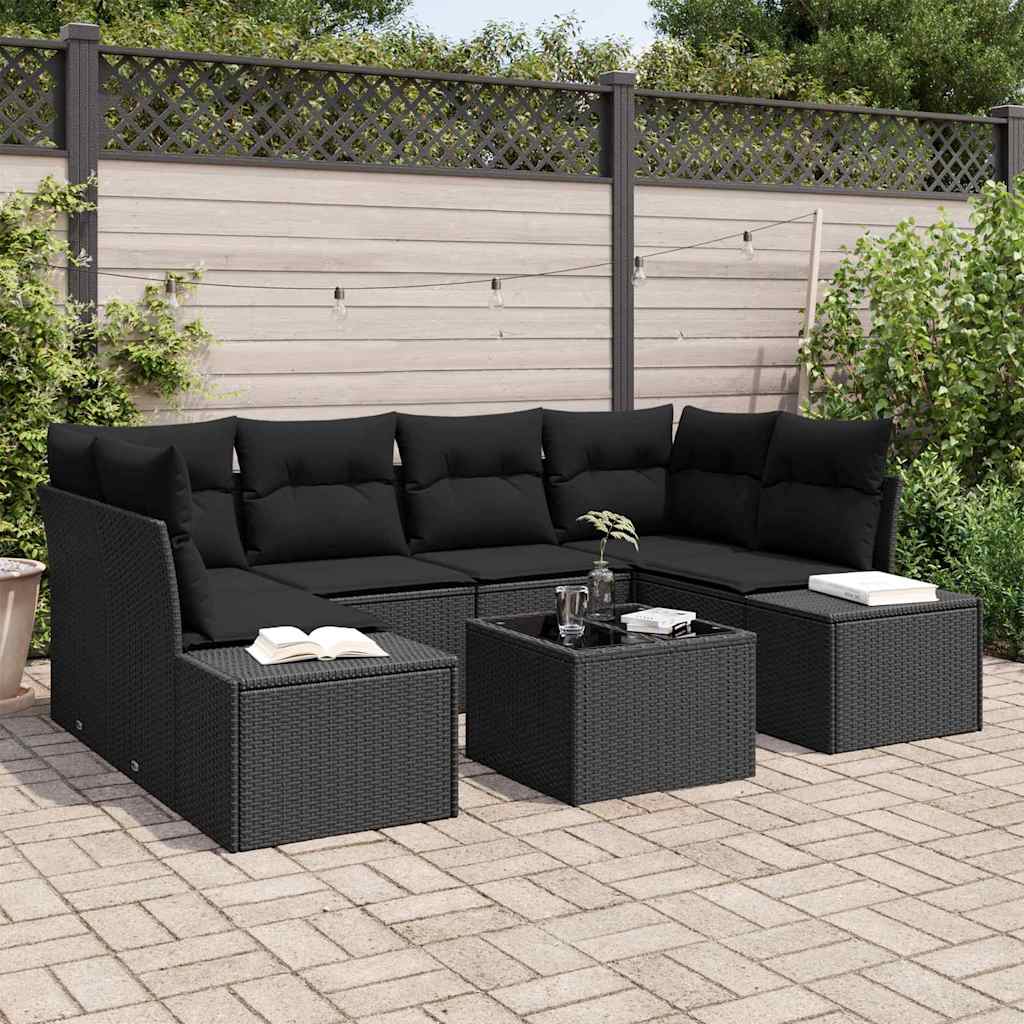 Havesofa Sæt 8 stk. Sort polyrattan