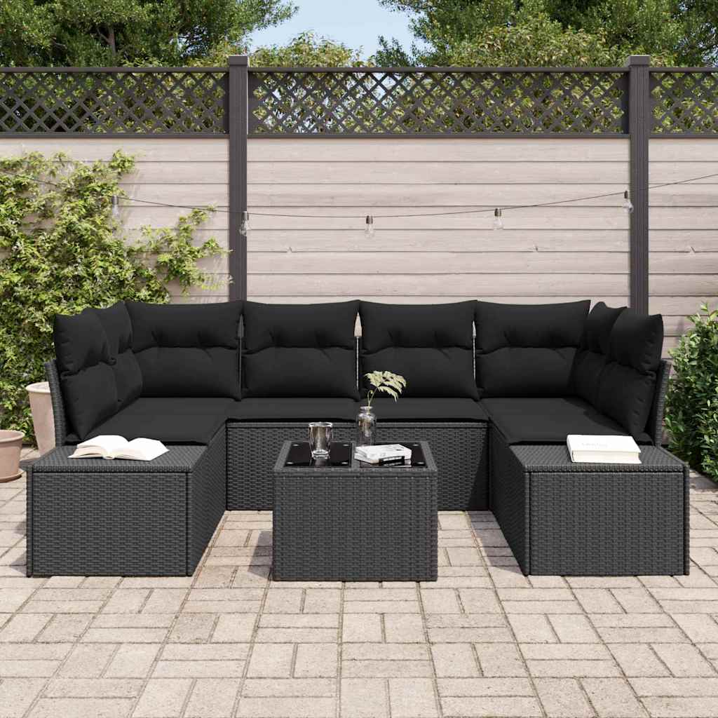 Havesofa Sæt 8 stk. Sort polyrattan