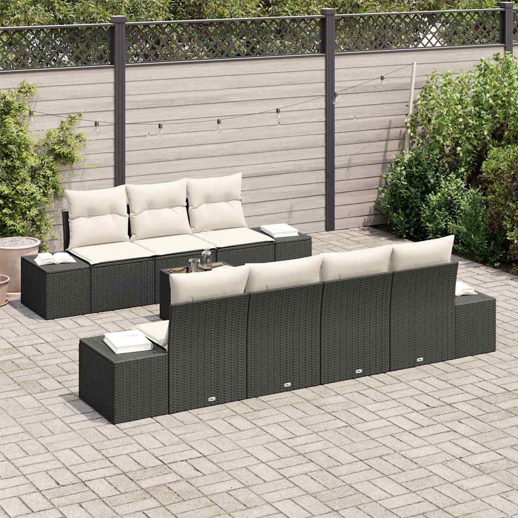 Havesofa Sæt 8 stk. Sort og Cream polyrattan