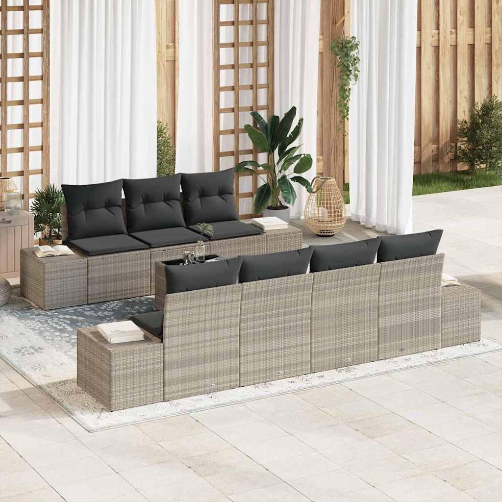 Havesofa Sæt 8 stk. Lysegrå og mørkegrå polyrattan