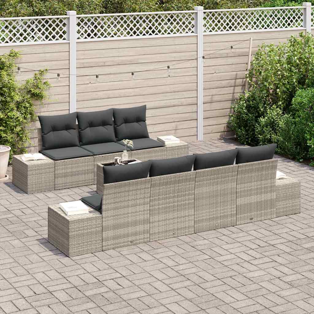 Havesofa Sæt 8 stk. Lysegrå og mørkegrå polyrattan