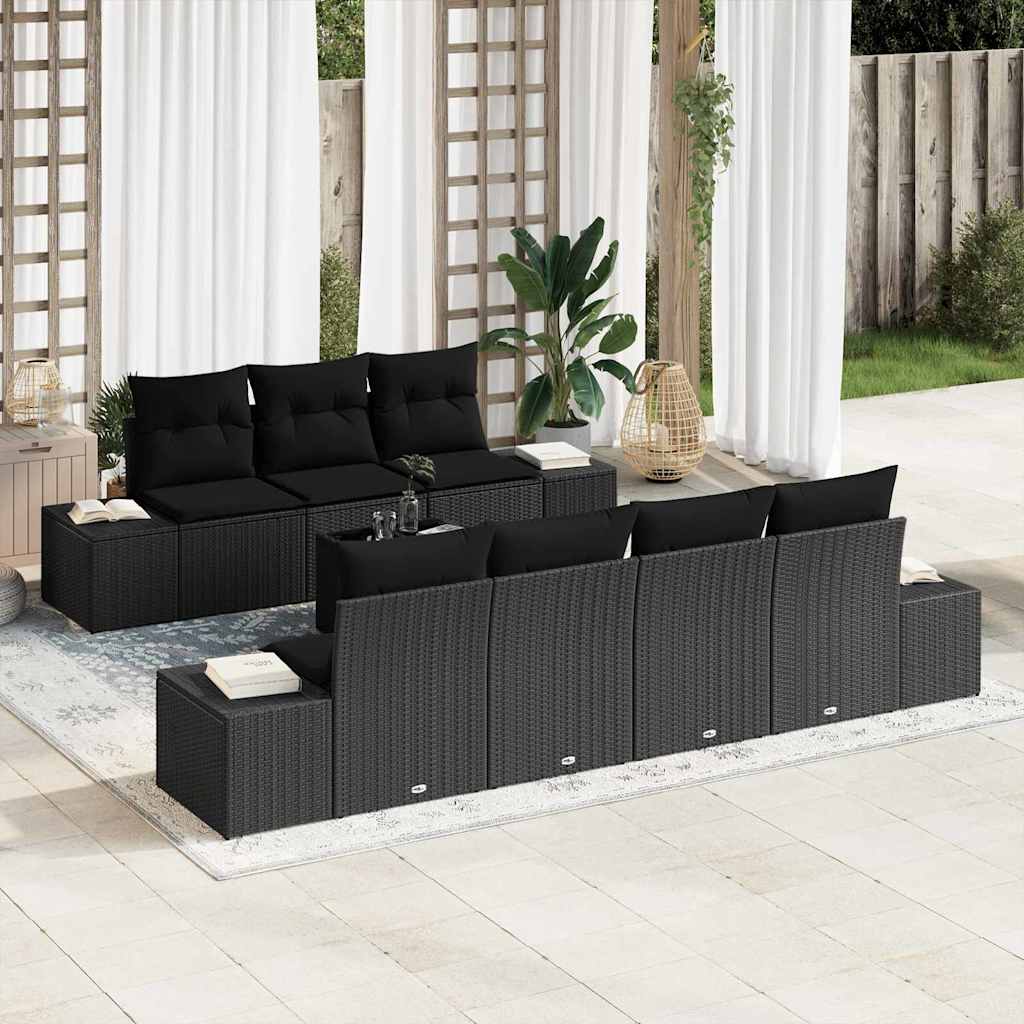 Havesofa Sæt 8 stk. Sort polyrattan