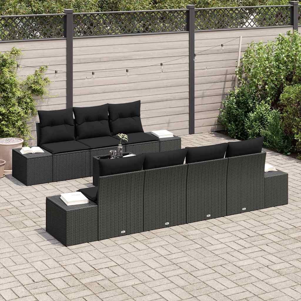 Havesofa Sæt 8 stk. Sort polyrattan