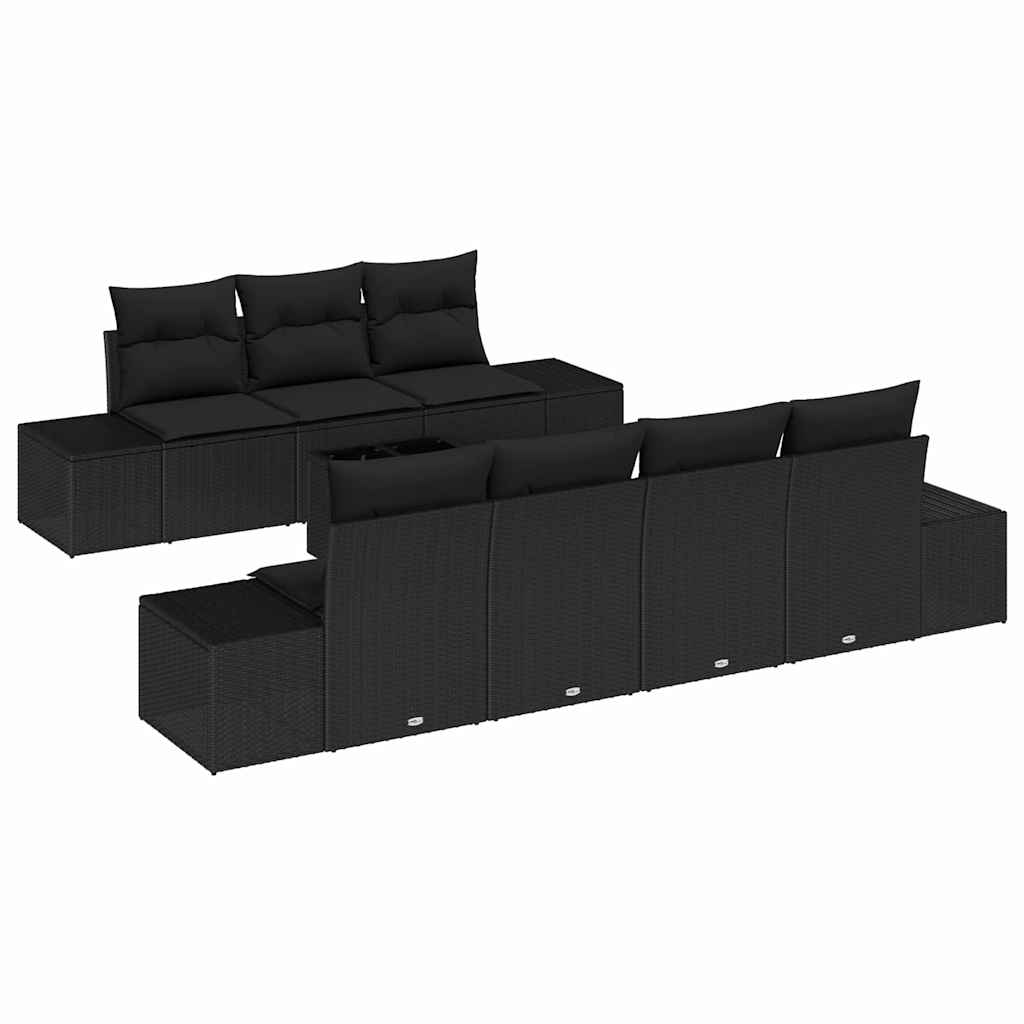 Havesofa Sæt 8 stk. Sort polyrattan