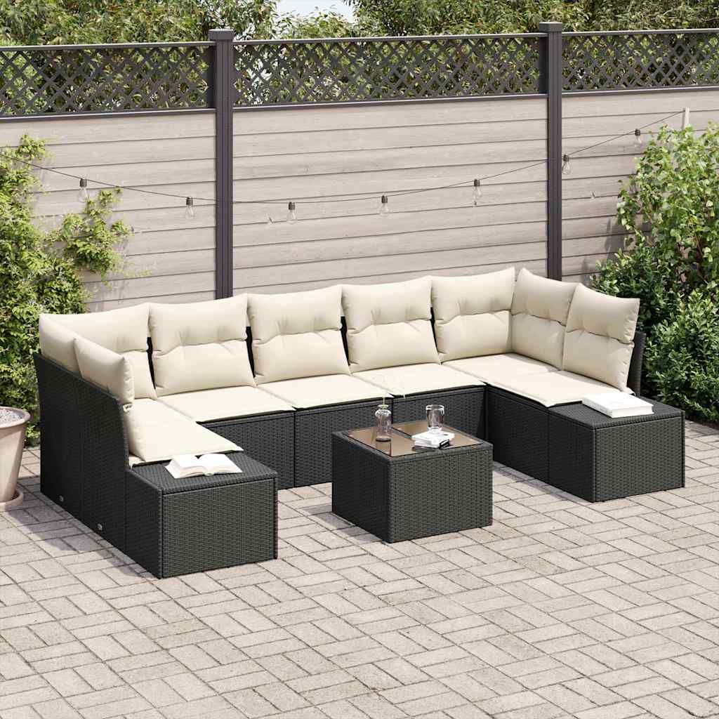 Havesofa Sæt 8 stk. Sort og Cream polyrattan