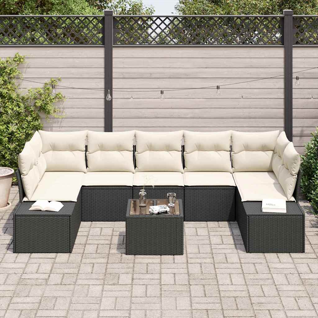 Havesofa Sæt 8 stk. Sort og Cream polyrattan