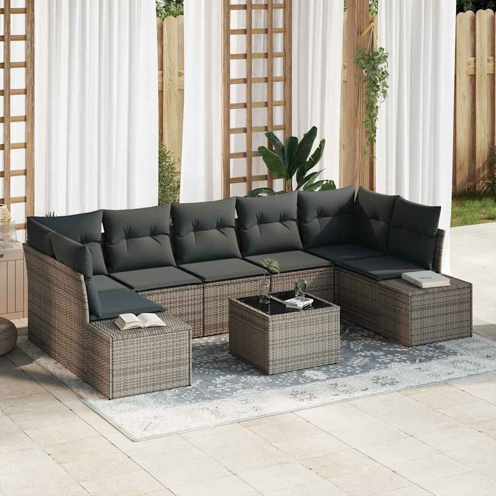 Havesofa Sæt 8 stk. Grå polyrattan
