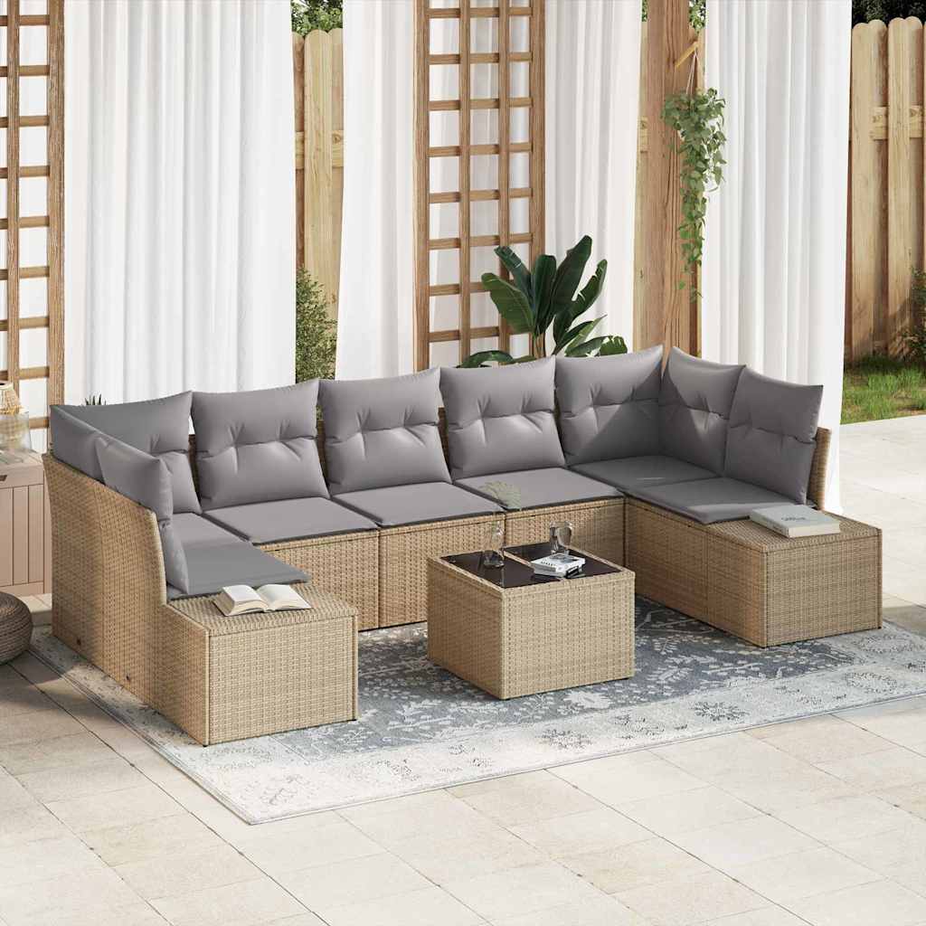 Havesofa Sæt 8 stk. Beige og grå polyrattan