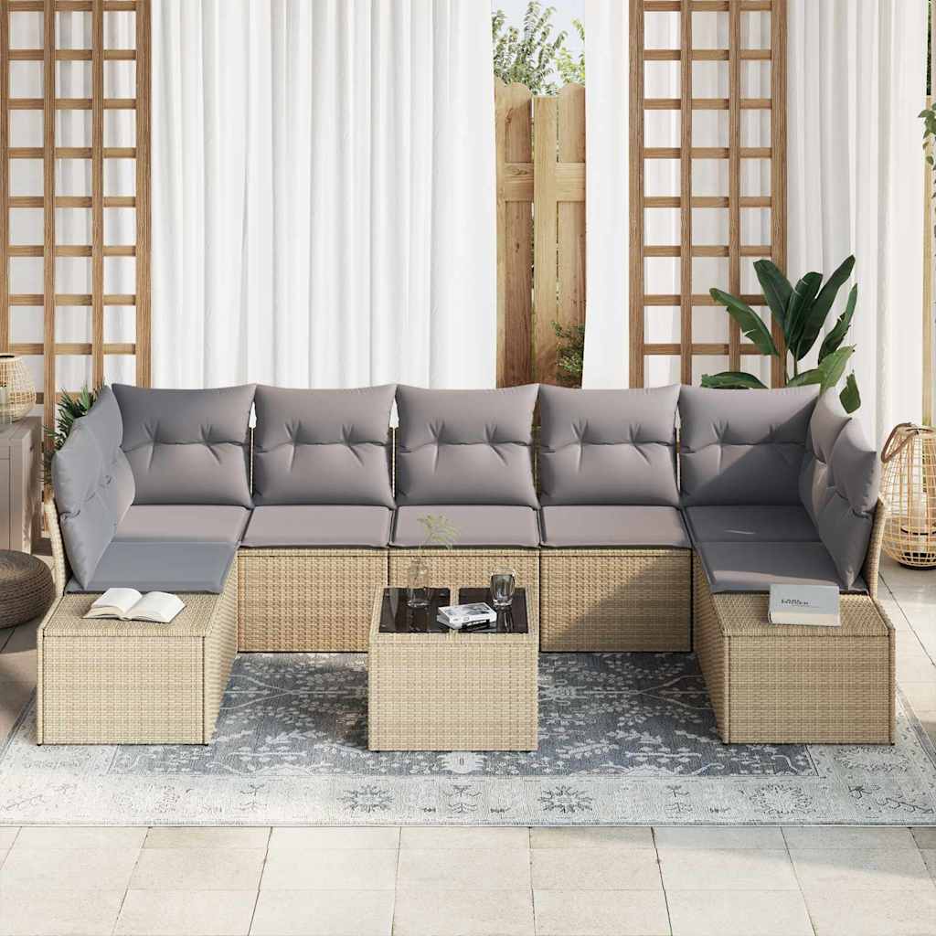 Havesofa Sæt 8 stk. Beige og grå polyrattan