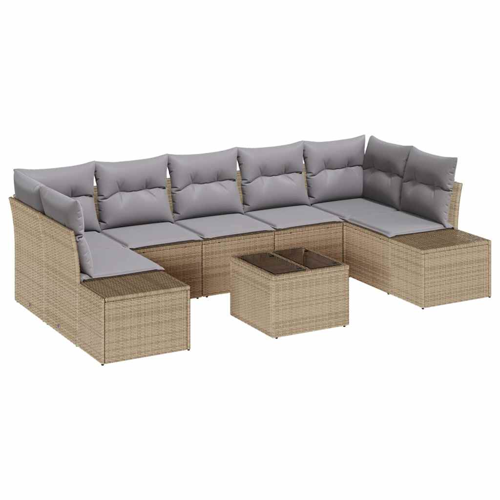 Havesofa Sæt 8 stk. Beige og grå polyrattan