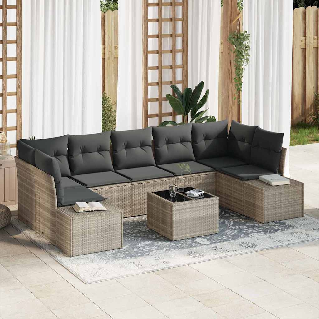 Havesofa Sæt 8 stk. Lysegrå og mørkegrå polyrattan