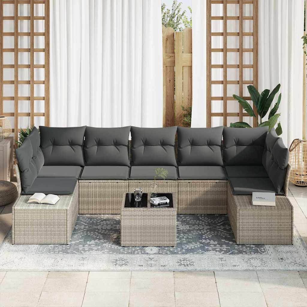 Havesofa Sæt 8 stk. Lysegrå og mørkegrå polyrattan