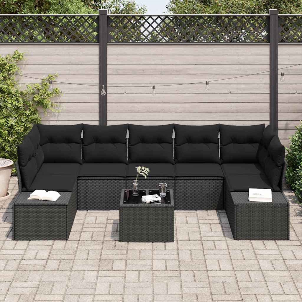 Havesofa Sæt 8 stk. Sort polyrattan