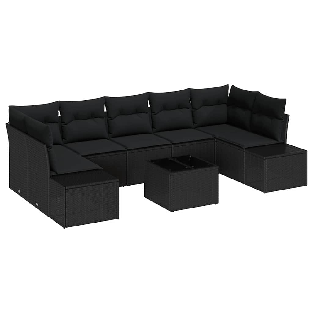 Havesofa Sæt 8 stk. Sort polyrattan