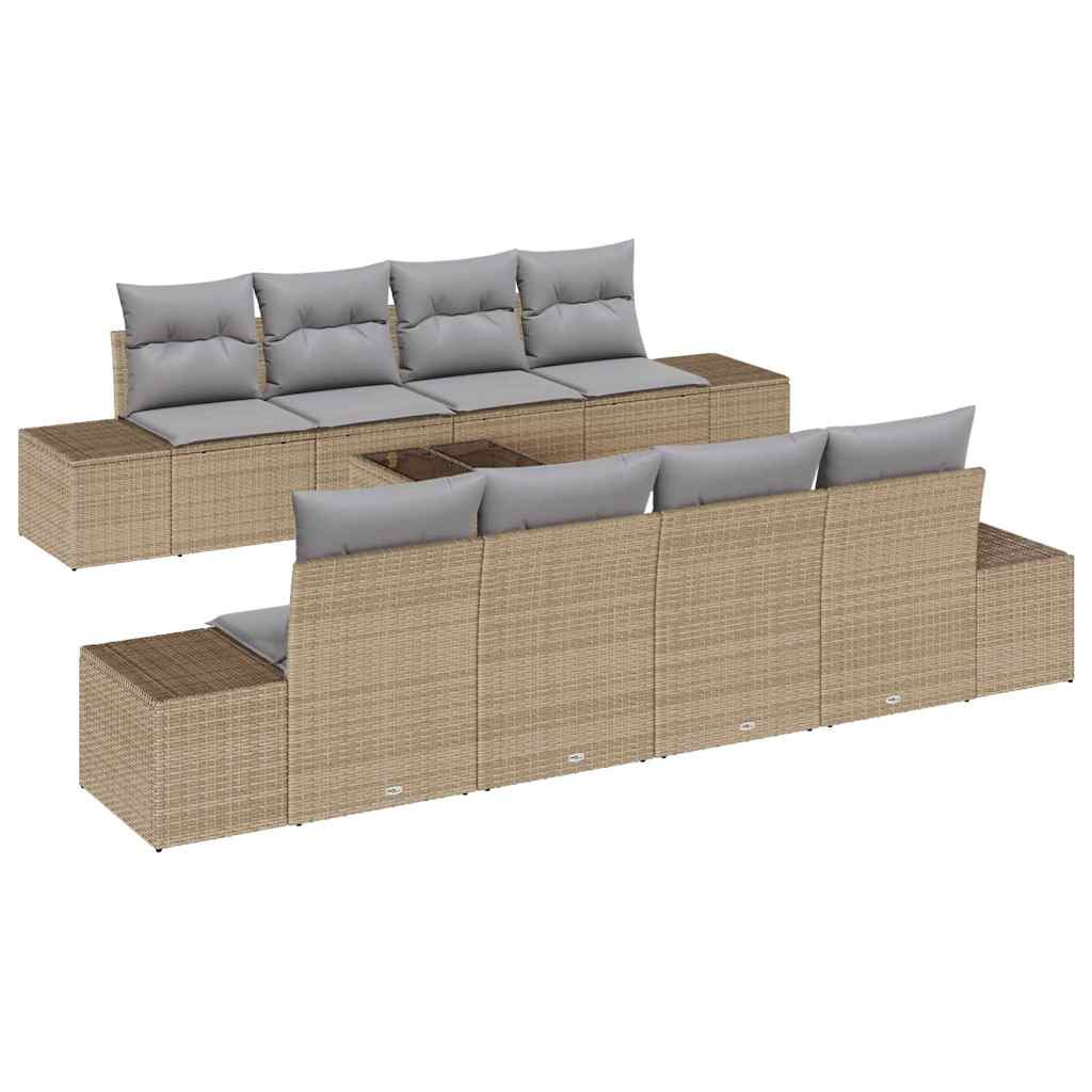 Havesofa Sæt 8 stk. Beige og grå polyrattan